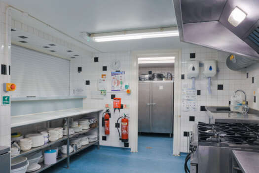 The kitchen at All Souls Clubhouse.